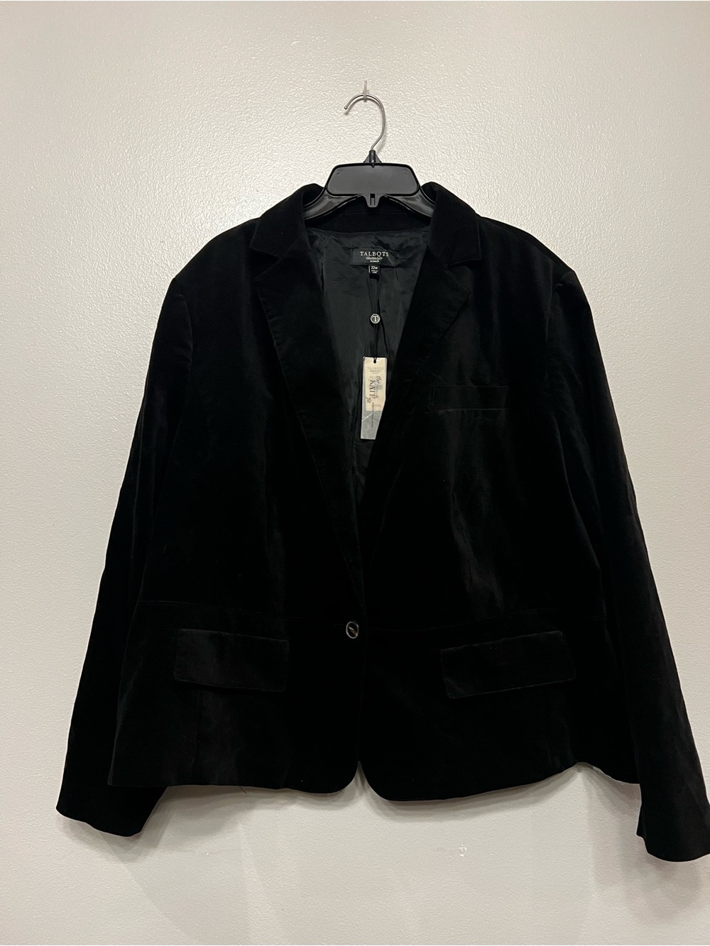 Talbots Black Velvet Single Button Blazer Lined Office Sz 22 Holiday Festive